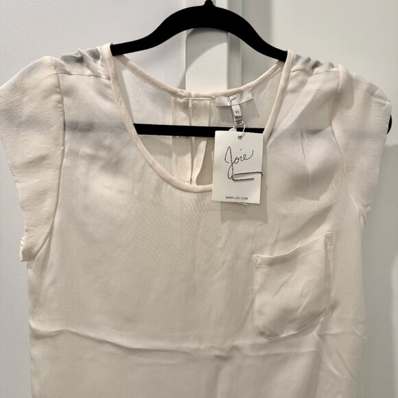 NWT XS Joie Rancher Silk Top Pocket Short Cap Sleeve Shirt Porcelain Ivory Cream - Picture 13 of 16